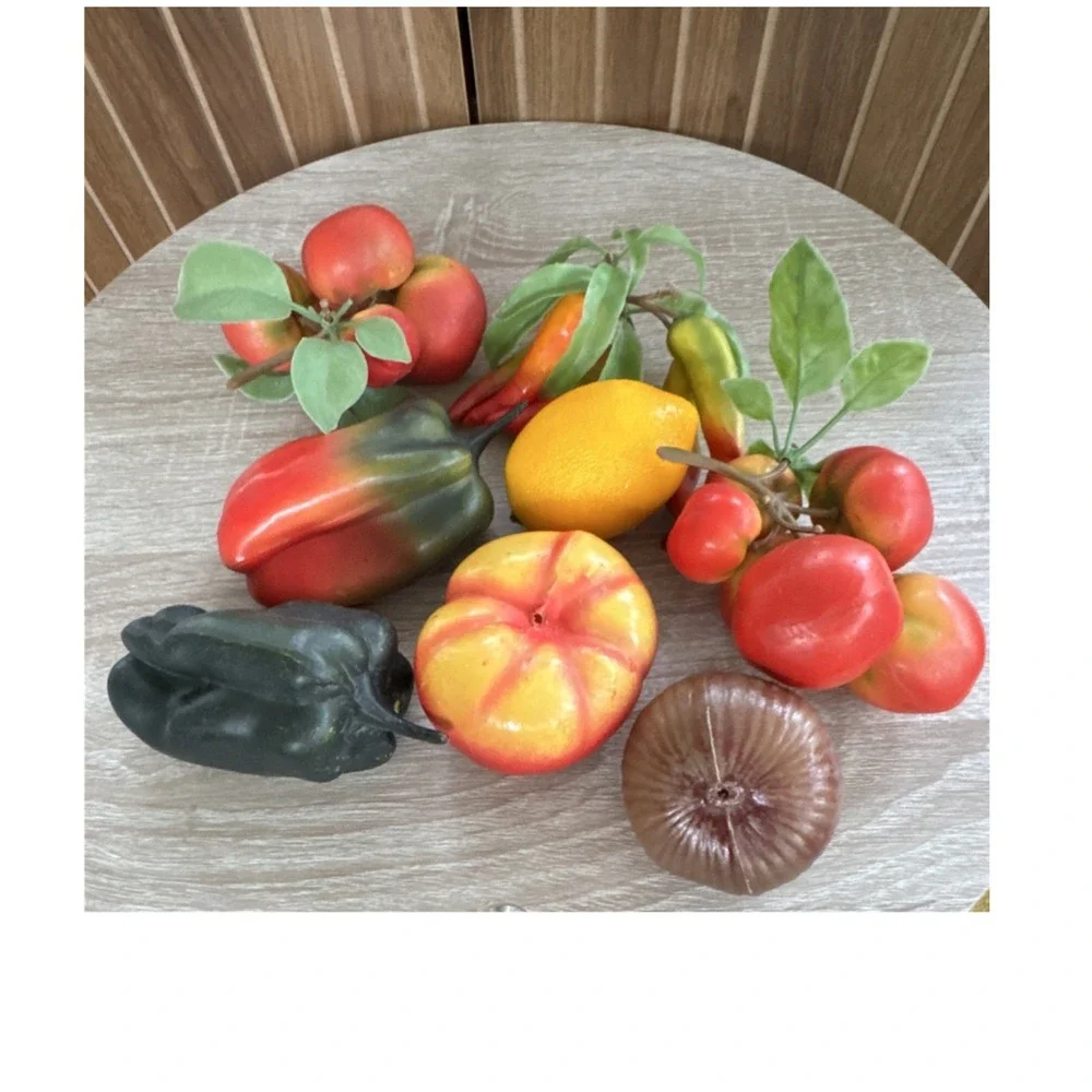 Multicolor Plastic Artificial Fruit & Vegetable Set Tomato Lemon Pepper 8pcs